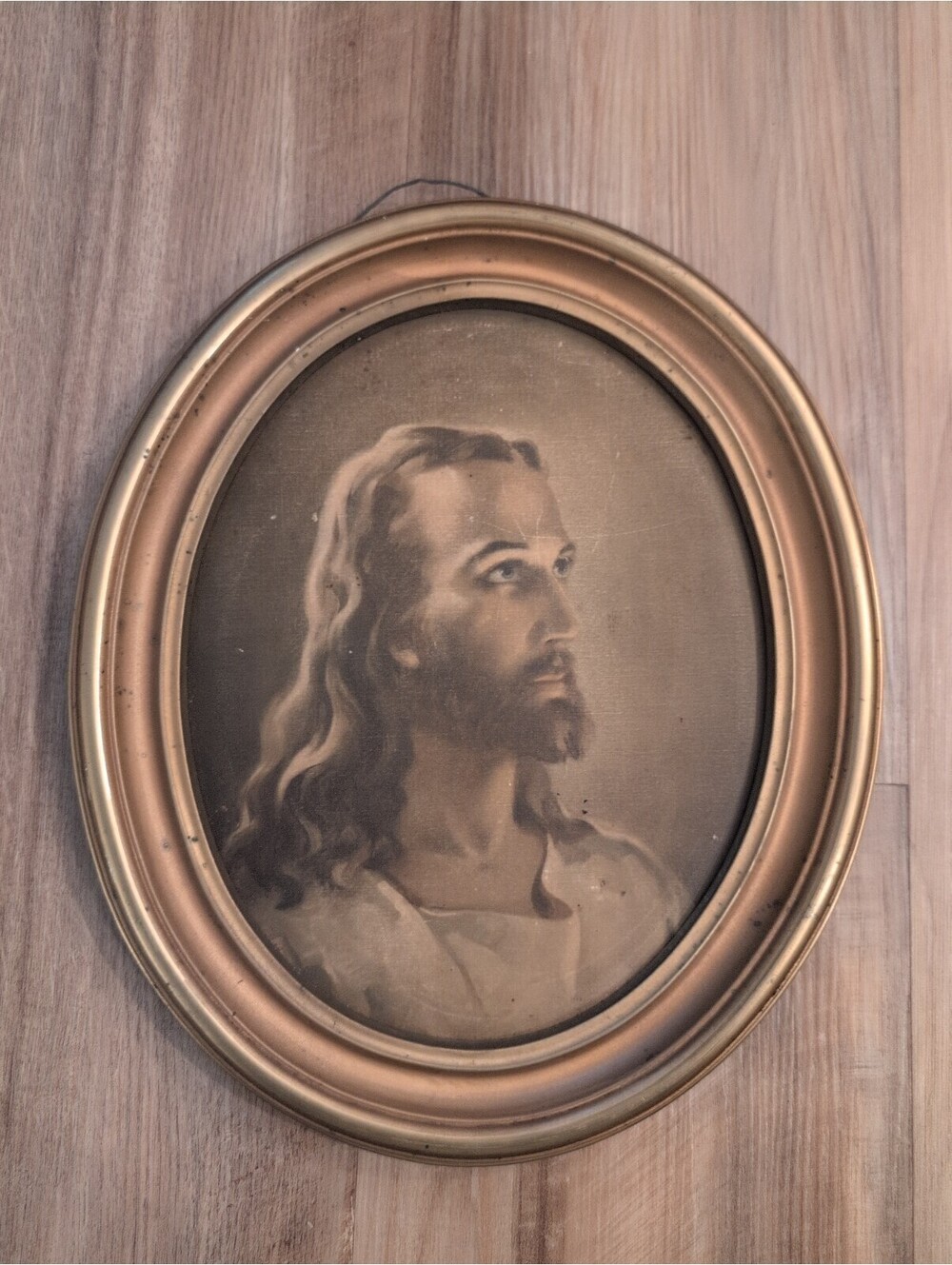 Antique Oval Framed Sallman HEAD OF CHRIST Print - 12" x 10" Jesus 1941